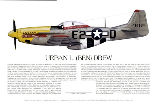 "P-51 Ace Urban 'Ben' Drew" - Ernie Boyette - World War II Aviation Art